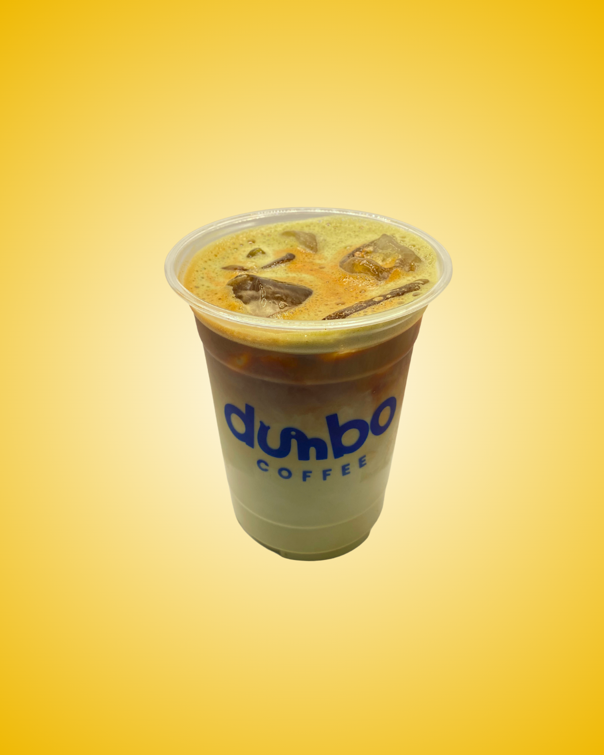 Iced Dirty Matcha with espresso in a Dumbo Coffee cup